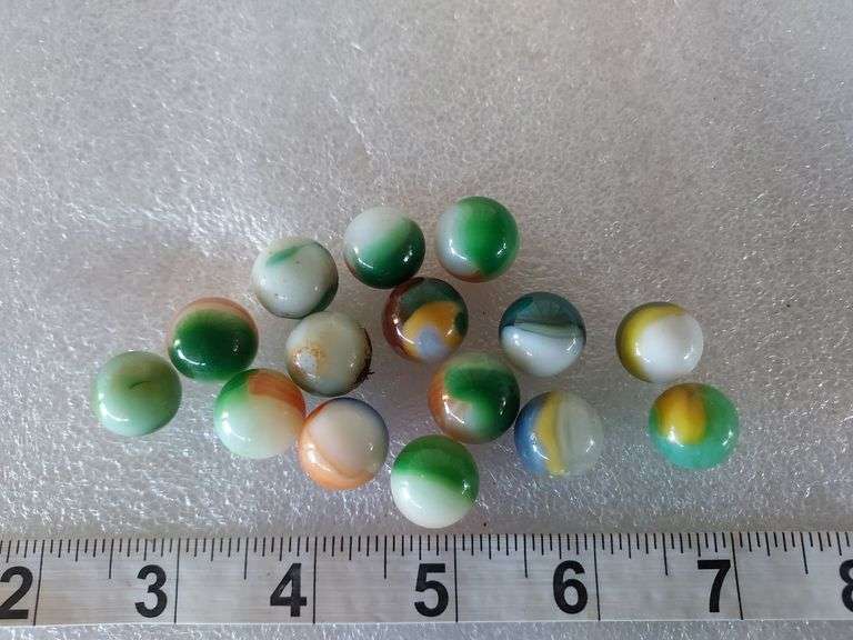 15 Assorted Vintage Green Marbles