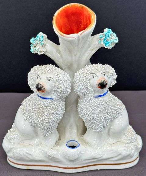 Antique Staffordshire  Spaniels Ceramic Spill Vase