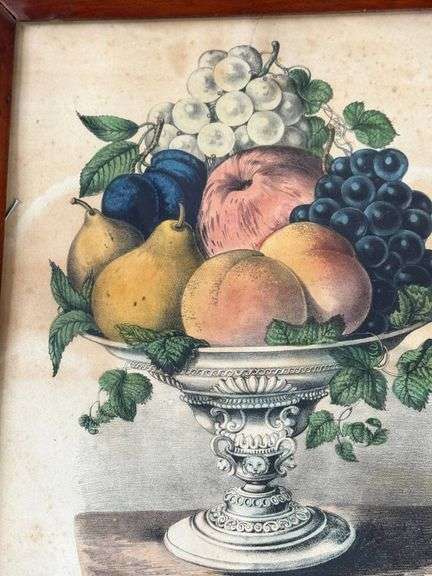 Original 19th-Century Currier & Ives Hand-Colored Lithograph ‘Fruit Vase’
