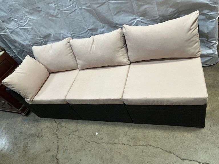 Three-Piece Wicker-Style Patio Sectional with Cushions and Clips