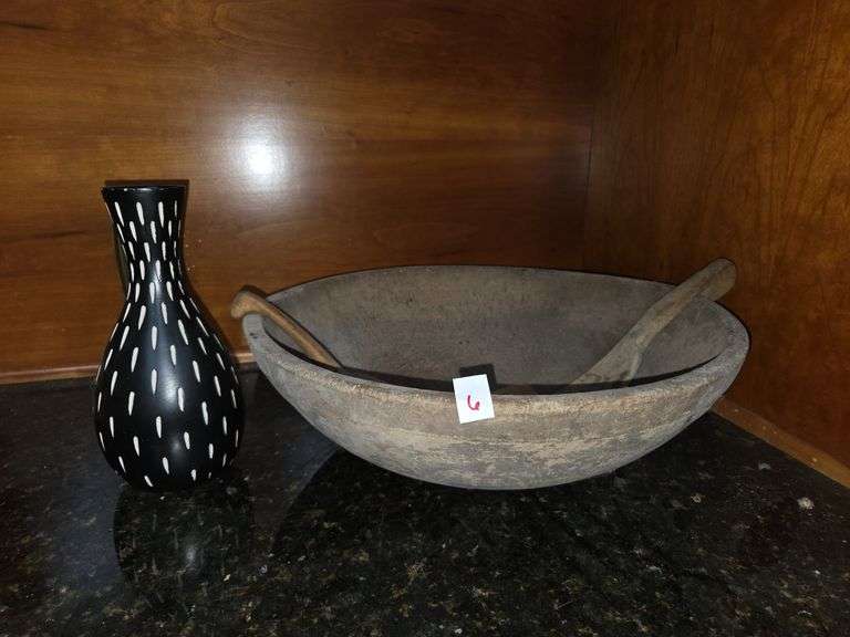 Wooden Bowl and Pottery