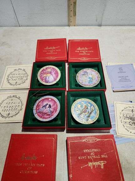 4 Anna-Perenna Porcelain Ornaments Twelve Days Of Christmas Partridge, Two Turtle Doves, Three Frenc