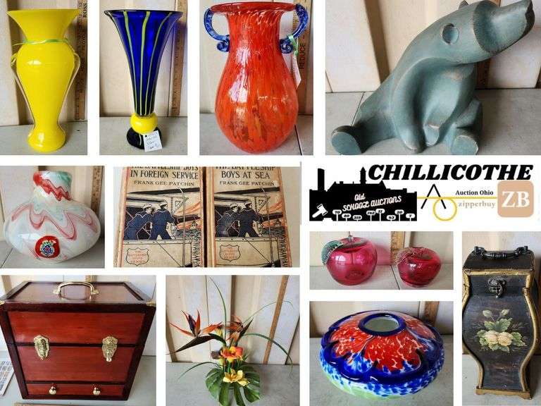 CHILLICOTHE: Murano, Fenton, Art Glass, Antique Books, Wood Box Decor, Marbles And More