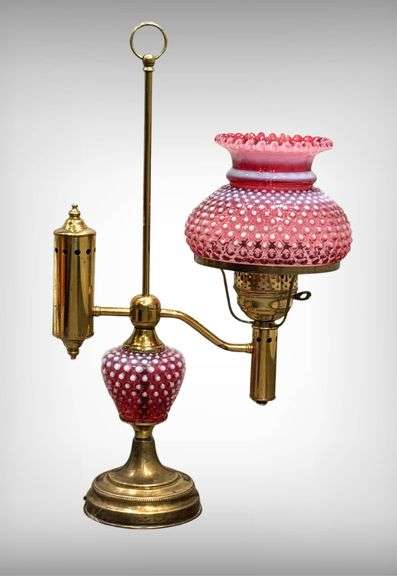 Beautiful Fenton Cranberry Opalescent Hobnail Student Lamp