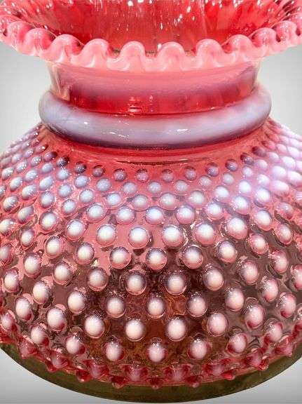 Beautiful Fenton Cranberry Opalescent Hobnail Student Lamp