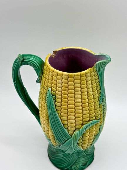 Antique 19th C  Majolica Pottery Ear of Corn Pitcher
