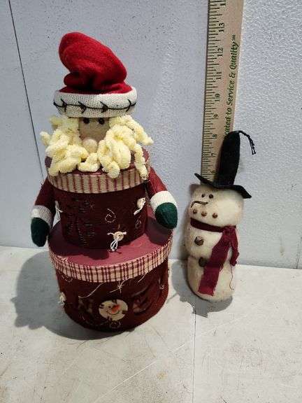 Folk Art Stuffed Snowman 9'' & Santa Claus Nesting Boxes 12'' Tall