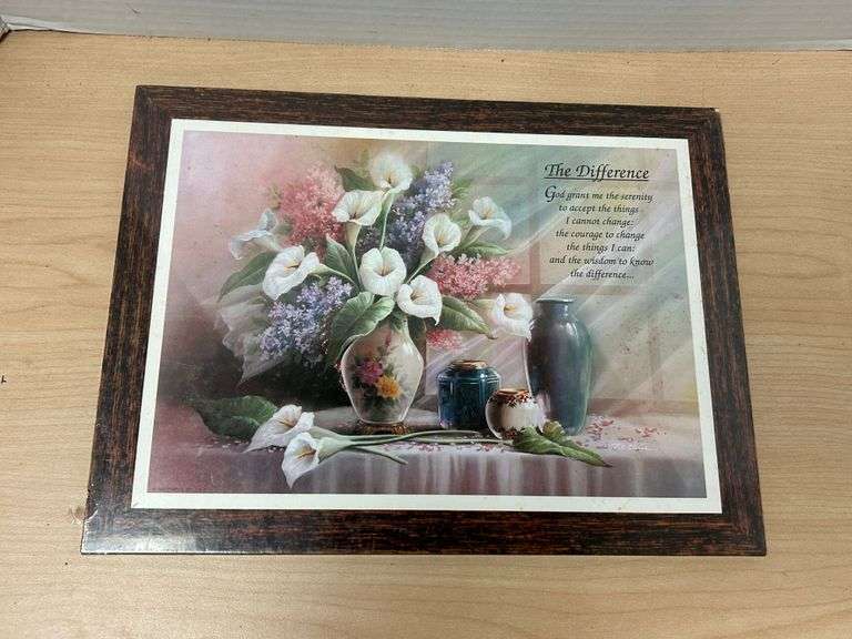 Framed Serenity Prayer Floral Print – “The Difference” by T.C. Chiu, 1995 Starco