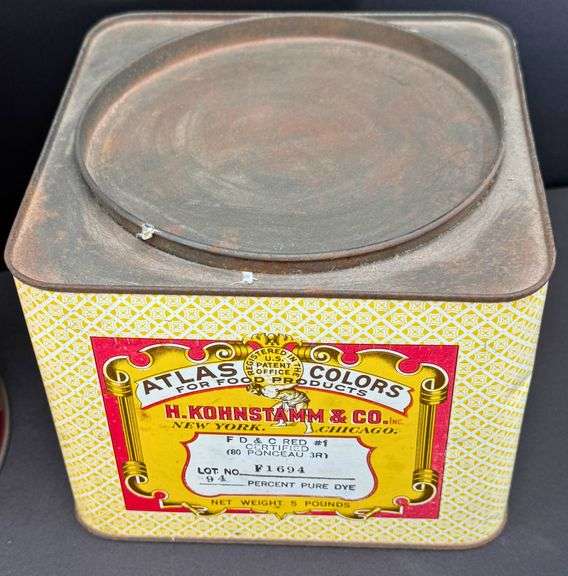 Vintage Calumet Baking Powder Tin and Atlas Colors Tin for Food Coloring