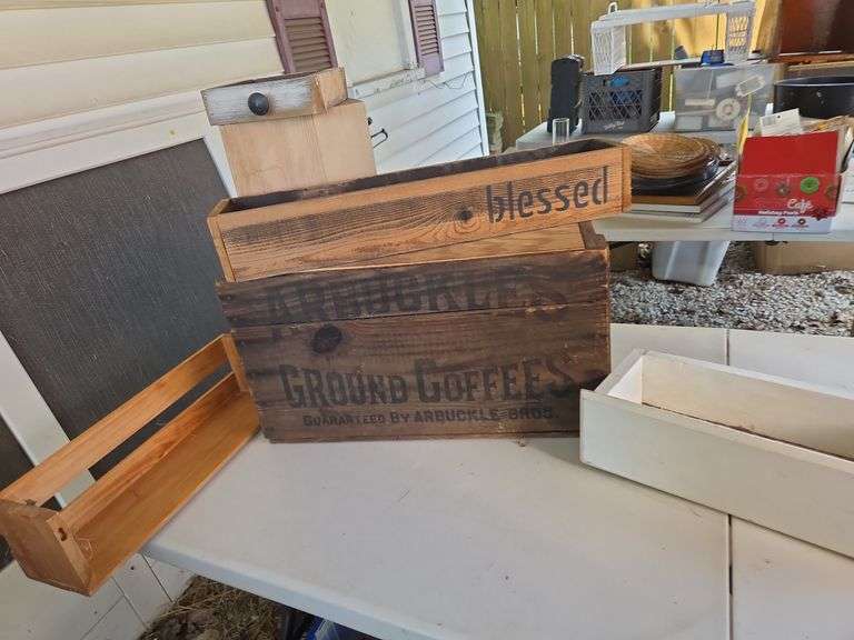 Several wooden boxes