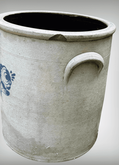 4-Gallon Stoneware Crock with Cobalt Blue Floral Decoration