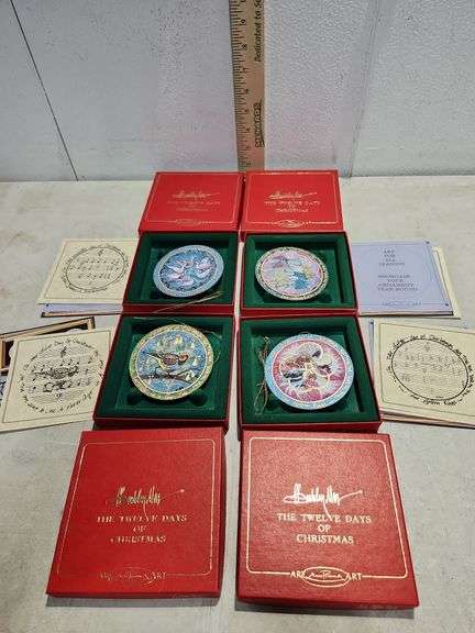 4 Anna-Perenna Porcelain Ornaments Partridge, Four Calling Birds, Seven Swans A Swimming, & First An