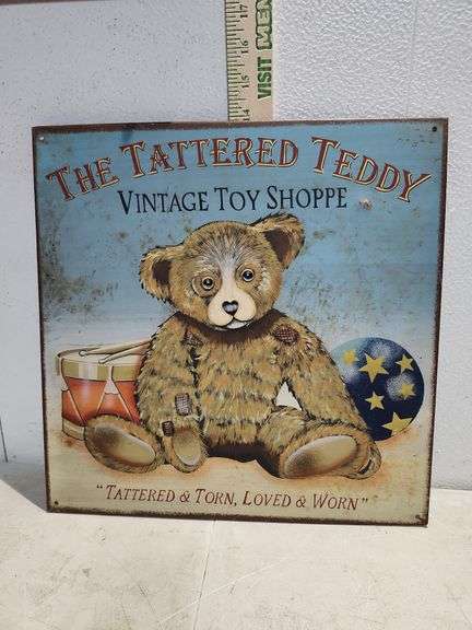 The Tattered Teddy Metal Sign 14''X 14''