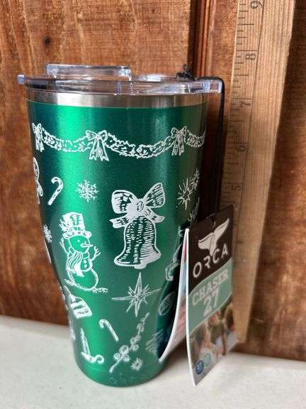 Orca Chaser 27 oz. Stainless Steel U.S.A. Made Tumbler Cup Christmas Memories Candy Green