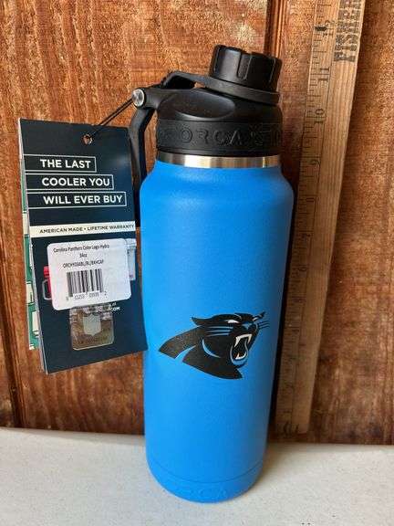 Orca Hydra 34 oz. Stainless Steel U.S.A. Made Tumbler Bottle Carolina Panthers Color Logo