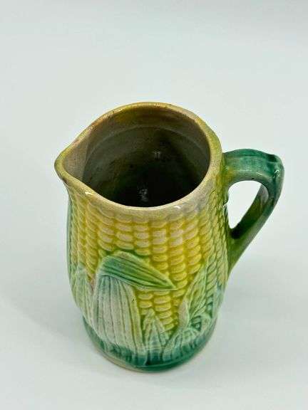 Antique Majolica Pottery Corn on Cob Pitcher with Handle