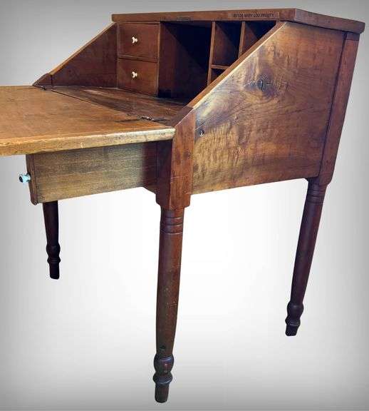 1850’s Wooden Slant-Front Writing Desk with Drawers and Cubby Compartments