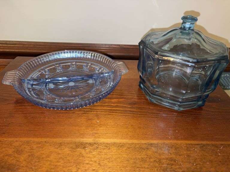 2 blue glass pieces