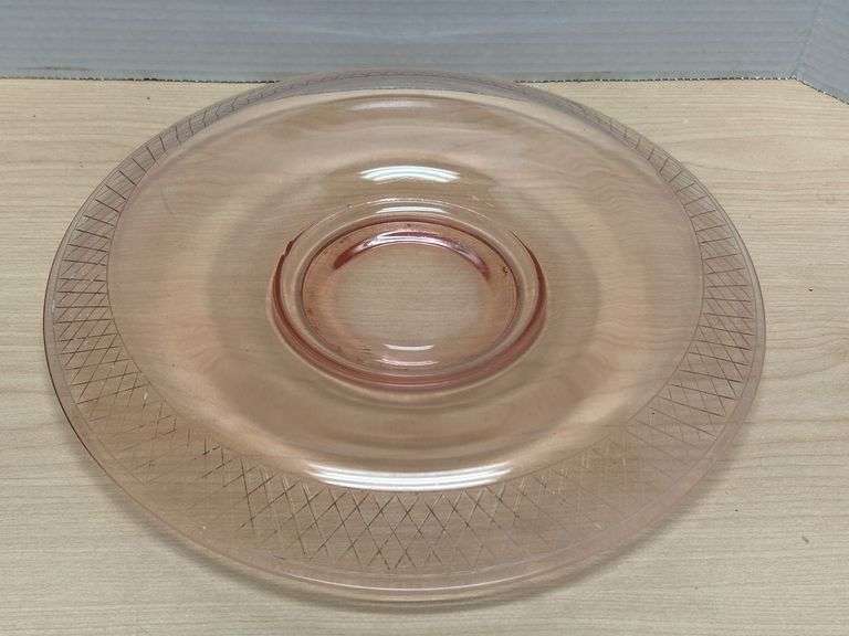 Vintage Pink Depression Glass Console Bowl – Diamond Pattern Rim