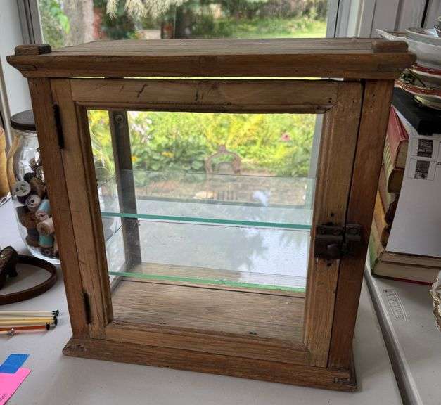 Wooden and Glass Display Cabinet with Two Shelves