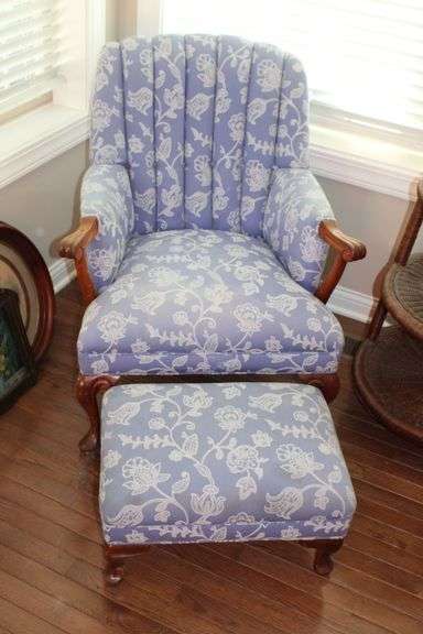 Blue and White Armchair & Ottoman