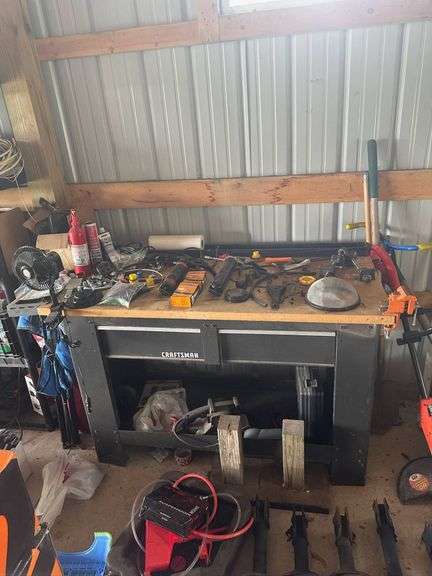 Craftsman Workbench with Hand Tools, Hardware, and Power Tools