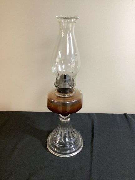 Vintage Clear Glass Oil Lamp with Beaded Chimney Edge