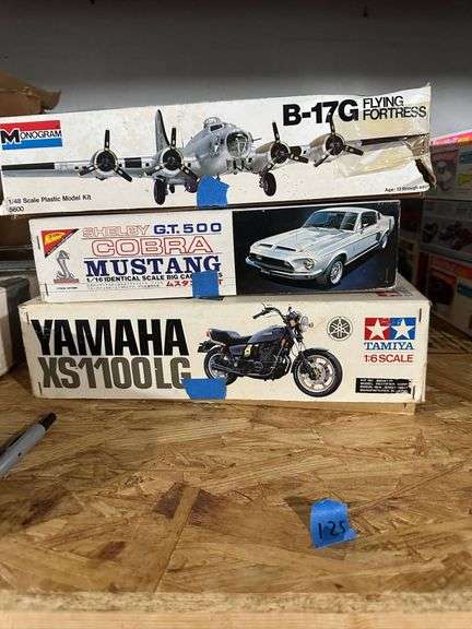 Three Model Kits: Monogram B-17G Flying Fortress, AMT Shelby Cobra GT500, Tamiya Yamaha XS1100LG