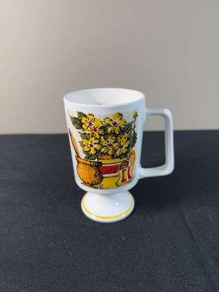 Vintage Pedestal Mug with Yellow Floral Design