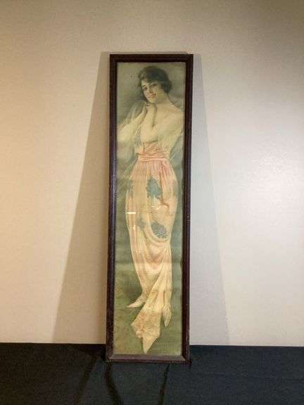 Antique Victorian-Era Framed Lithograph of Elegant Woman