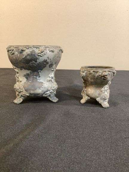 Pair of Antique Miniature Cast Iron Urns, Marked J.W. Fiske / No. 2183