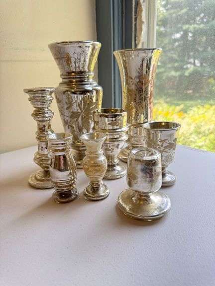 Mercury Glass Vases, Goblets, and Candlesticks
