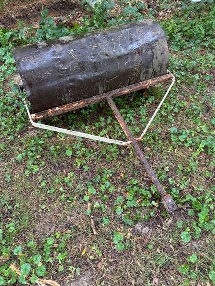 Metal Lawn Roller with Rusted T-Bar Handle