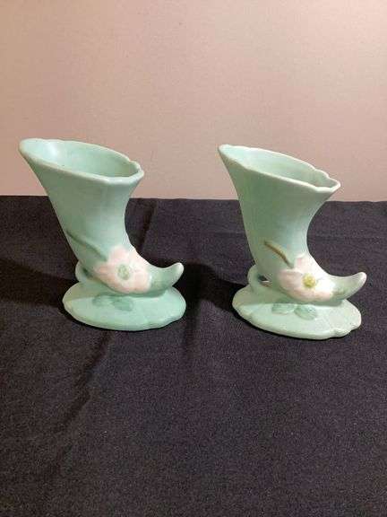 Pair of Weller Pottery Dogwood Cornucopia Vases