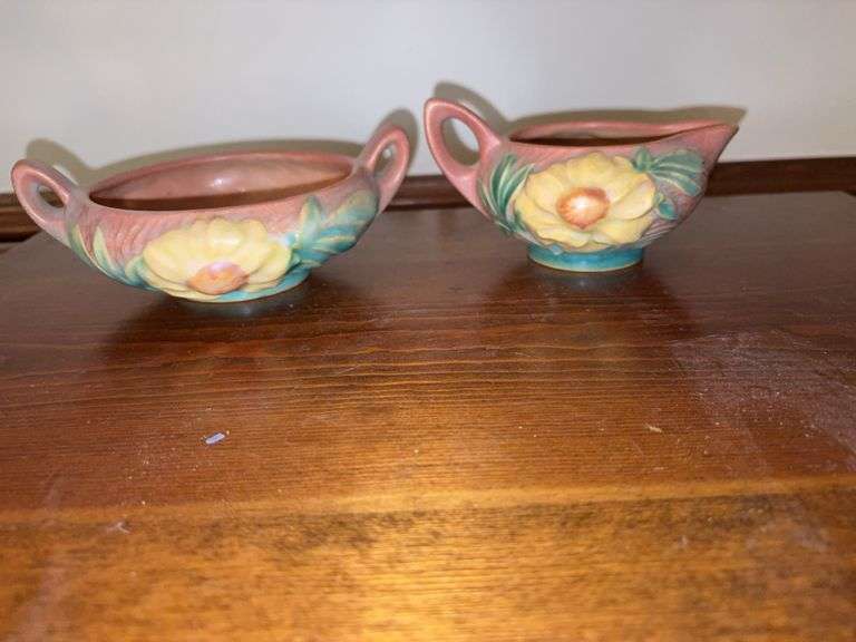 Roseville pitcher and bowl