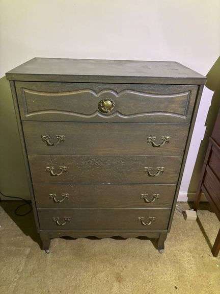 Wooden Five-Drawer Dresser With Brass Handles