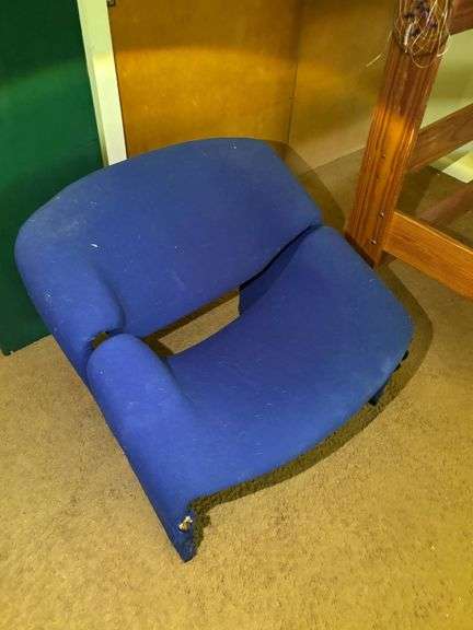 Blue Modern Accent Chair with Worn Upholstery