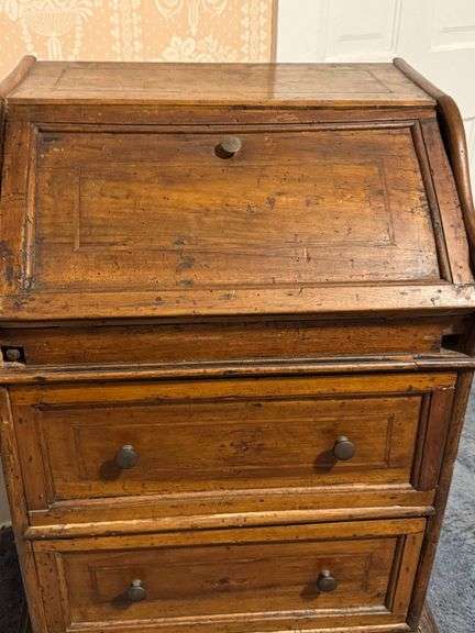 Wooden Writing Desk with Drop-Front and Drawers