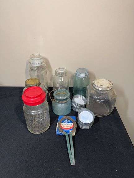Lot of Vintage Glass Jars with Lids & Accessories