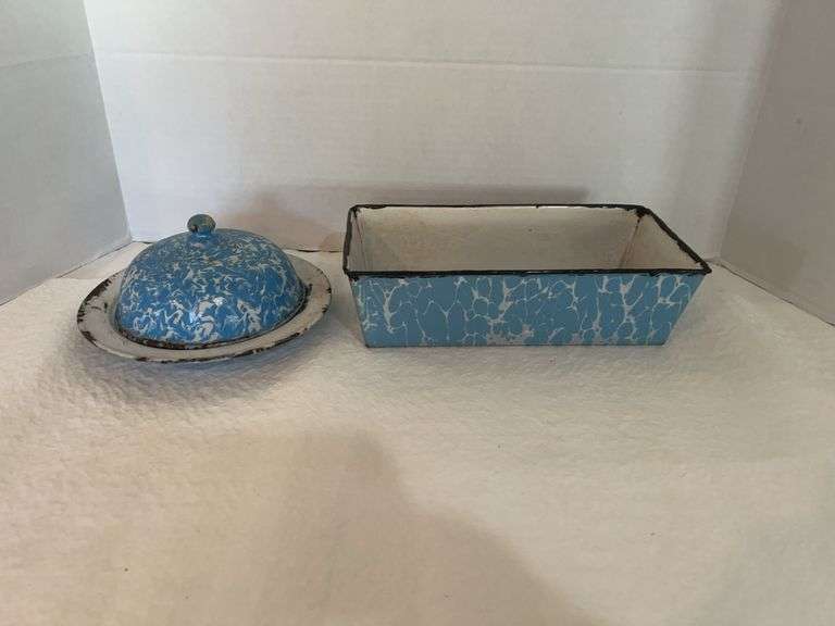 Antique Enamel Butter Dish & Pan