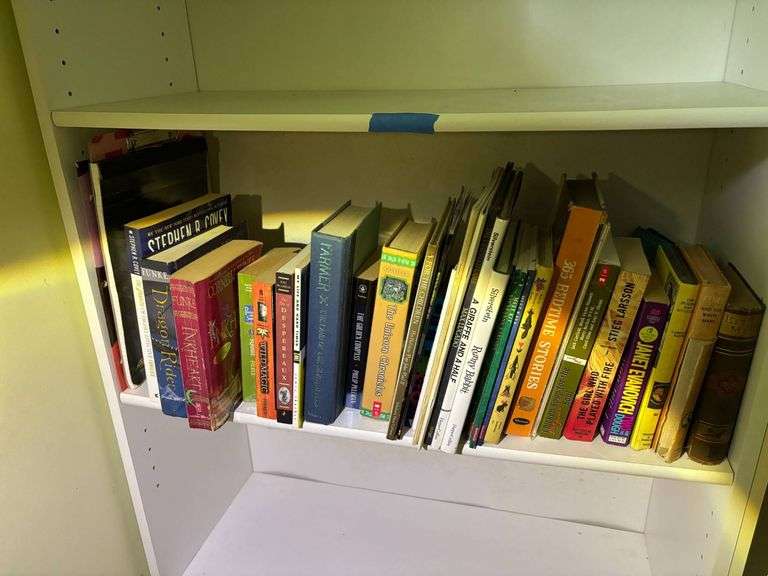 Hardcover and Paperback Books on Shelved Bookcase