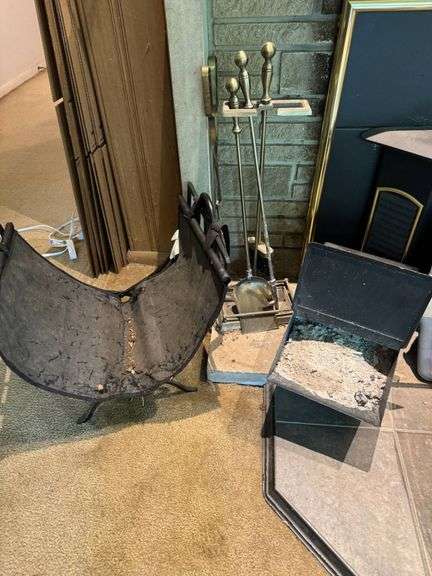 Fireplace Tool Set with Metal Log Holder and Ash Container