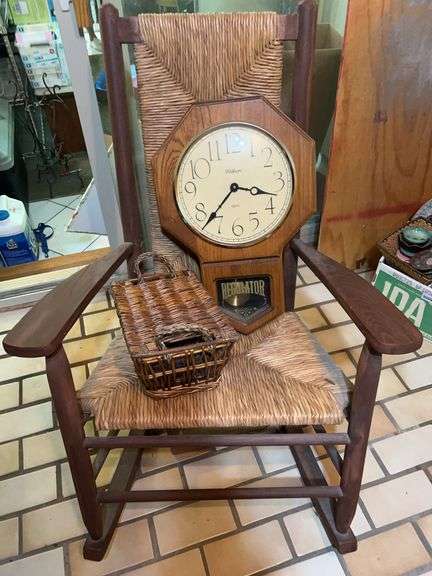 Wooden Chair, Regulator Clock & Basket