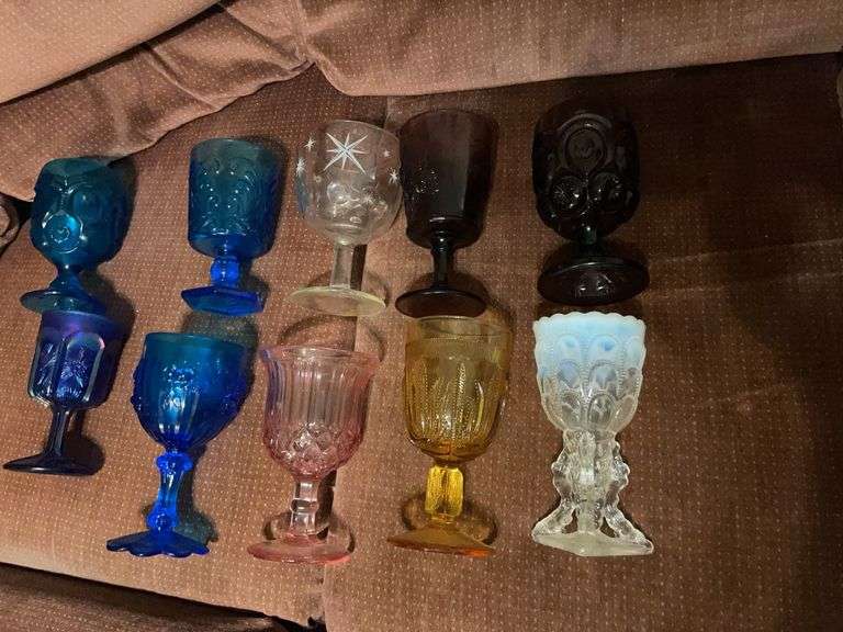 Depression Glass Goblet White Opalescent Tree Bark 3 Branch Stem & Misc. Glass