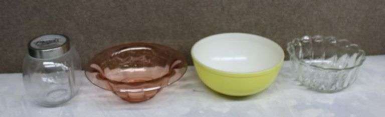 Glass and Ceramic Kitchenware, Including Mason Jar and Pyrex Bowl