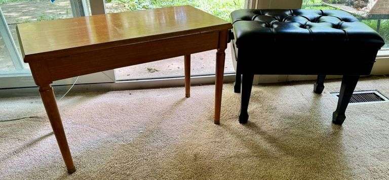 Wooden Piano Bench and Black Tufted Piano Bench with Storage