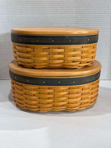 Longaberger Pair of Oval Baskets with Lids