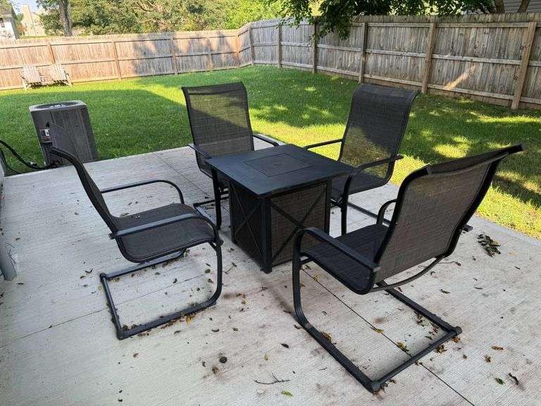 Outdoor Patio Set with Metal Table and Four Mesh Chairs
