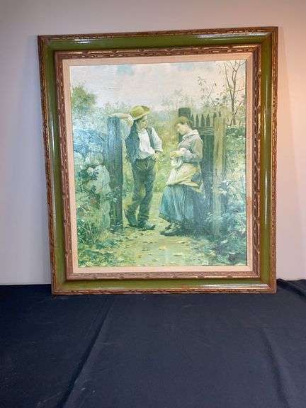 “Rural Courtship” Reproduction after Daniel Ridgway Knight (1839–1924), Framed Print on Canvas