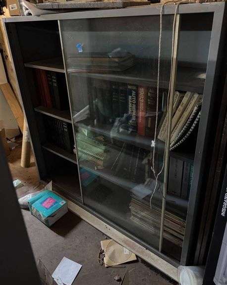 Metal Bookcase with Sliding Glass Doors